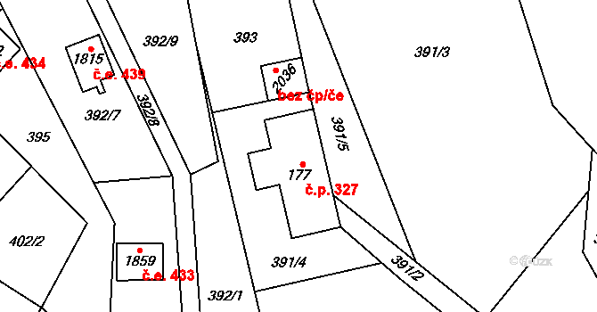 Morávka 327 na parcele st. 177 v KÚ Morávka, Katastrální mapa