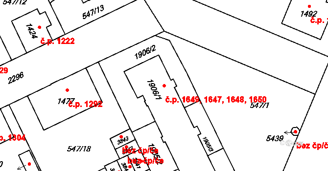 Šumperk 1647,1648,1649,1650 na parcele st. 1906/1 v KÚ Šumperk, Katastrální mapa