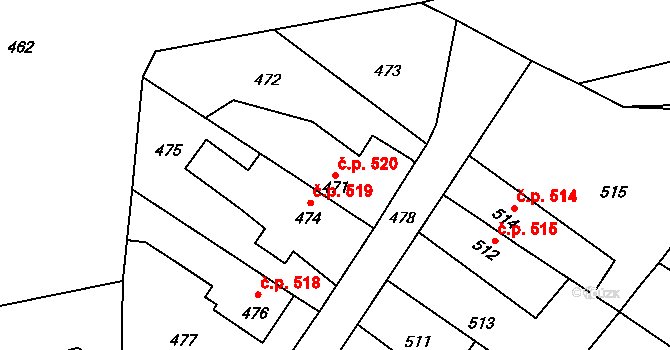 Libušín 520 na parcele st. 471 v KÚ Libušín, Katastrální mapa