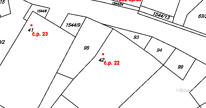 Pluhův Žďár 22 na parcele st. 42 v KÚ Pluhův Žďár, Katastrální mapa