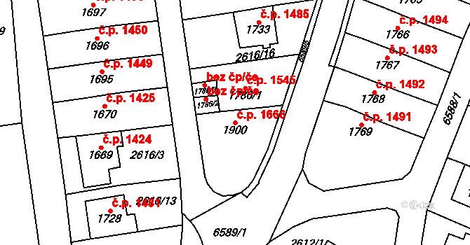 Kraslice 1666 na parcele st. 1900 v KÚ Kraslice, Katastrální mapa