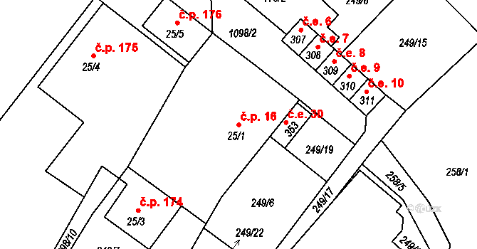 Chotyně 16 na parcele st. 25/1 v KÚ Chotyně, Katastrální mapa