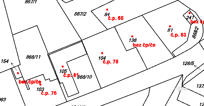 Pěnčín 75 na parcele st. 104 v KÚ Pěnčín, Katastrální mapa