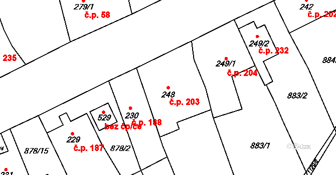 Cerhovice 203 na parcele st. 248 v KÚ Cerhovice, Katastrální mapa