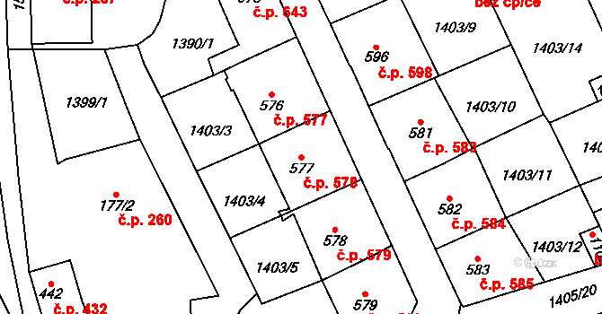 Úpice 578 na parcele st. 577 v KÚ Úpice, Katastrální mapa