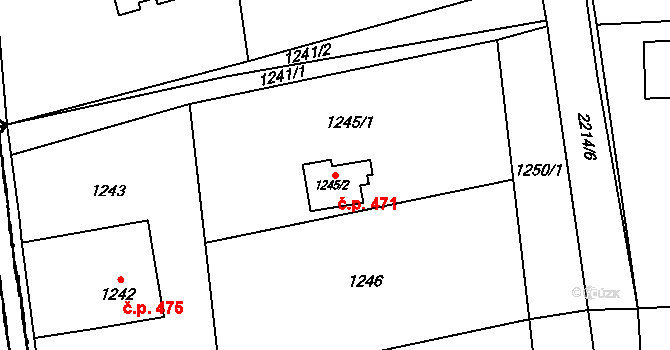 Staříč 471 na parcele st. 1245/2 v KÚ Staříč, Katastrální mapa