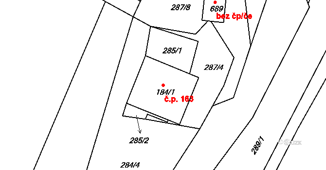 Osík 163 na parcele st. 184/1 v KÚ Osík, Katastrální mapa