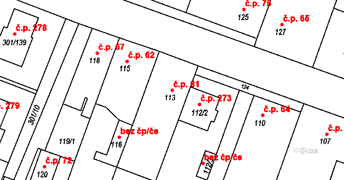 Hlušovice 81 na parcele st. 113 v KÚ Hlušovice, Katastrální mapa