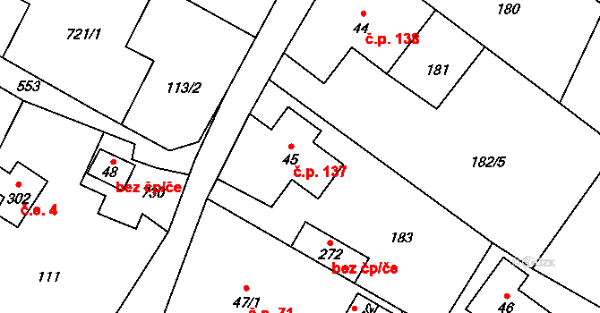 Prácheň 137, Kamenický Šenov na parcele st. 45 v KÚ Prácheň, Katastrální mapa