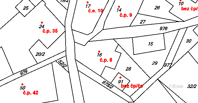 Trnobrany 8, Liběšice na parcele st. 16 v KÚ Trnobrany, Katastrální mapa