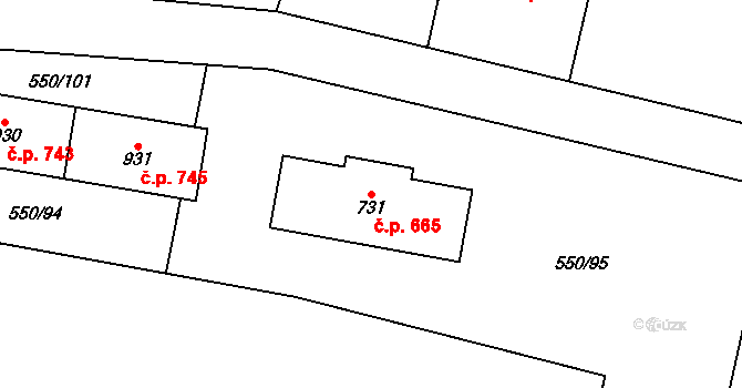 Libochovice 665 na parcele st. 731 v KÚ Libochovice, Katastrální mapa