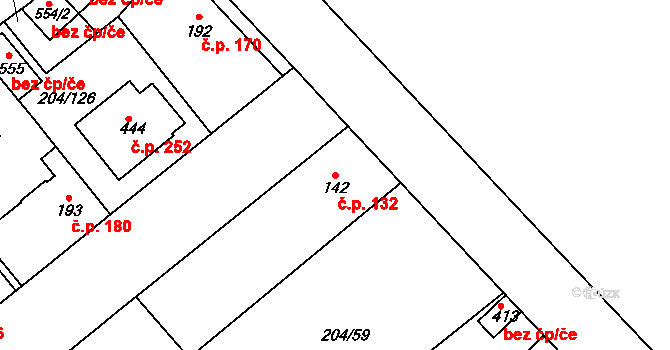 Sulejovice 132 na parcele st. 142 v KÚ Sulejovice, Katastrální mapa