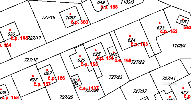Děčín IX-Bynov 154, Děčín na parcele st. 625 v KÚ Bynov, Katastrální mapa
