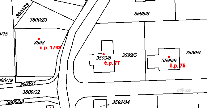 Heřmanice 77, Nová Paka na parcele st. 3599/8 v KÚ Heřmanice u Nové Paky, Katastrální mapa