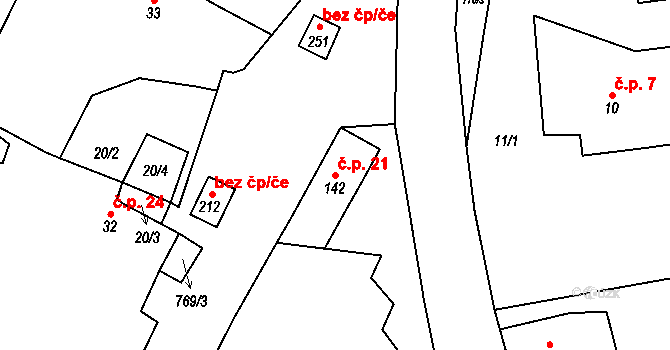 Děčín XXVII-Březiny 21, Děčín na parcele st. 142 v KÚ Březiny u Děčína, Katastrální mapa