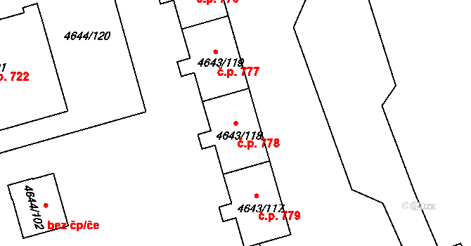 Litomyšlské Předměstí 778, Vysoké Mýto na parcele st. 4643/118 v KÚ Vysoké Mýto, Katastrální mapa