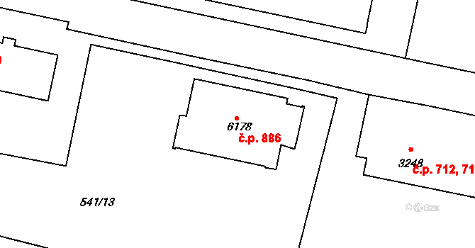 Borovina 886, Třebíč na parcele st. 6178 v KÚ Třebíč, Katastrální mapa