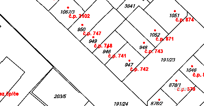 Břeclav 741 na parcele st. 946 v KÚ Břeclav, Katastrální mapa