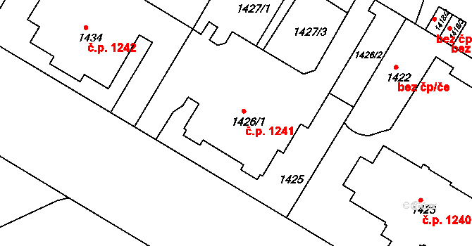 Teplice 1241 na parcele st. 1426/1 v KÚ Teplice, Katastrální mapa