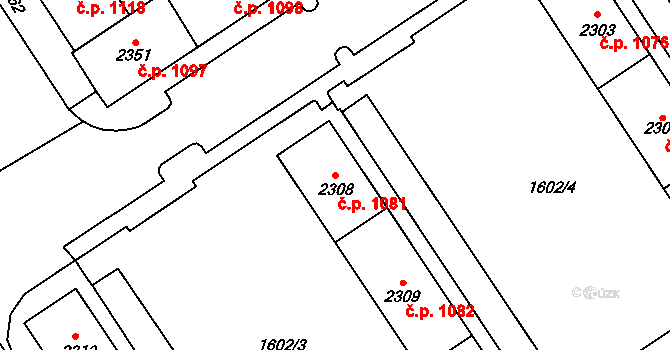 Cheb 1081 na parcele st. 2308 v KÚ Cheb, Katastrální mapa