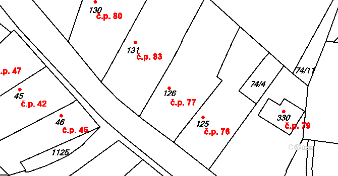 Struhy 77, Čachovice na parcele st. 126 v KÚ Struhy, Katastrální mapa