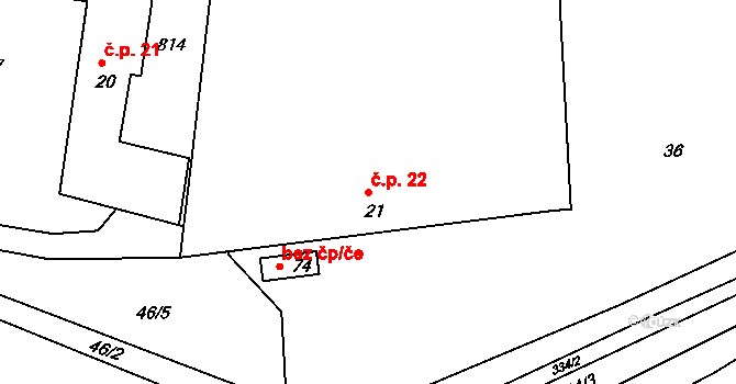 Horní Olešná 22, Popelín na parcele st. 21 v KÚ Horní Olešná, Katastrální mapa