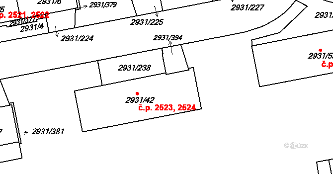 Žižkov 2524, Praha na parcele st. 2931/42 v KÚ Žižkov, Katastrální mapa