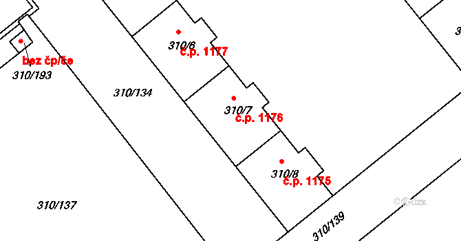 Michle 1176, Praha na parcele st. 310/7 v KÚ Michle, Katastrální mapa