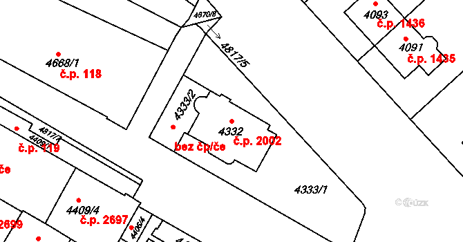 Smíchov 2002, Praha na parcele st. 4332 v KÚ Smíchov, Katastrální mapa