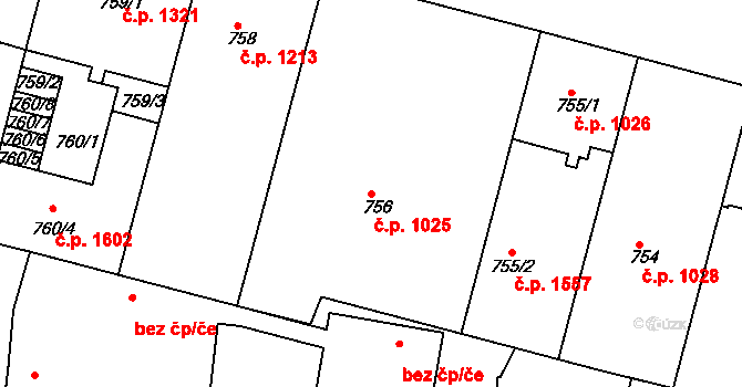 Holešovice 1025, Praha na parcele st. 756 v KÚ Holešovice, Katastrální mapa