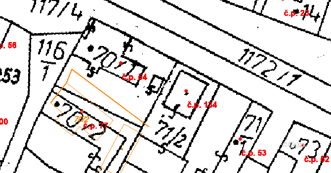 Radovesnice II 134 na parcele st. 71/2 v KÚ Radovesnice II, Katastrální mapa
