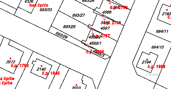 Dvůr Králové nad Labem 2756 na parcele st. 4568/1 v KÚ Dvůr Králové nad Labem, Katastrální mapa