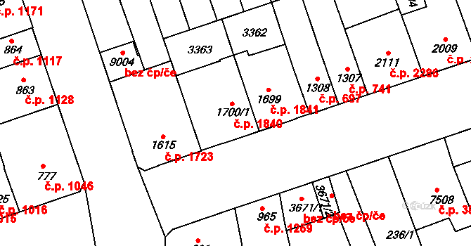 Hodonín 1840 na parcele st. 1700/1 v KÚ Hodonín, Katastrální mapa