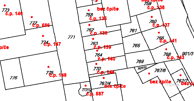 České Budějovice 4 140, České Budějovice na parcele st. 764 v KÚ České Budějovice 4, Katastrální mapa