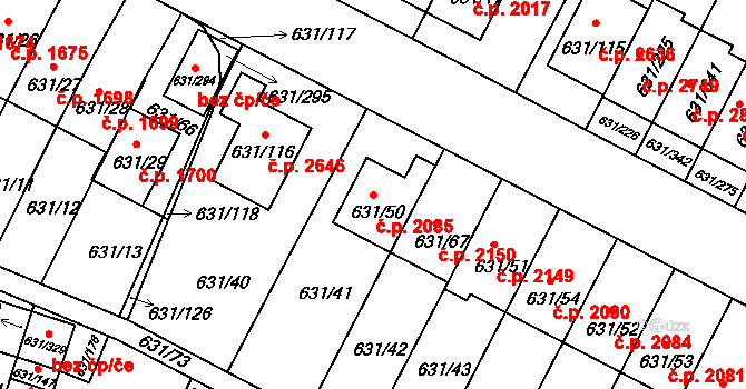 České Budějovice 5 2085, České Budějovice na parcele st. 631/50 v KÚ České Budějovice 5, Katastrální mapa