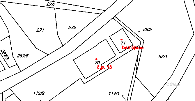 Dolní Lysečiny 13, Horní Maršov na parcele st. 70 v KÚ Dolní Lysečiny, Katastrální mapa