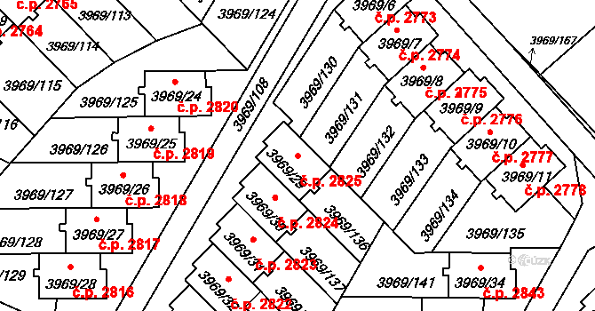 Česká Lípa 2825 na parcele st. 3969/29 v KÚ Česká Lípa, Katastrální mapa