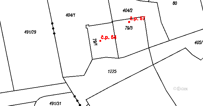 Žďárek 54 na parcele st. 79/1 v KÚ Žďárek u Sychrova, Katastrální mapa
