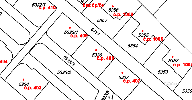 Liberec I-Staré Město 408, Liberec na parcele st. 5336 v KÚ Liberec, Katastrální mapa