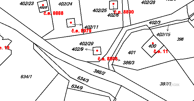 Ryjice 8896 na parcele st. 402/9 v KÚ Ryjice, Katastrální mapa