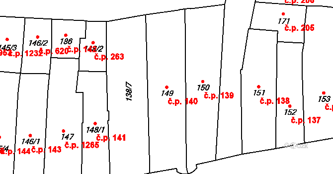 Hradec Králové 140 na parcele st. 149 v KÚ Hradec Králové, Katastrální mapa