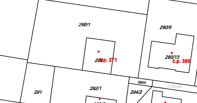 Opatovice 271 na parcele st. 289 v KÚ Opatovice u Rajhradu, Katastrální mapa