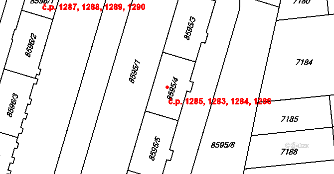 Jižní Předměstí 1283,1284,1285,1286, Plzeň na parcele st. 8595/4 v KÚ Plzeň, Katastrální mapa