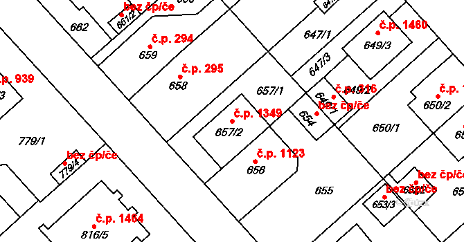 Doubravka 1349, Plzeň na parcele st. 657/2 v KÚ Doubravka, Katastrální mapa
