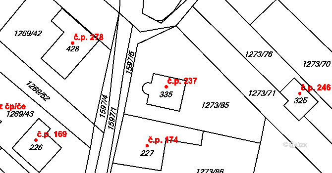 Opatovice 237 na parcele st. 335 v KÚ Opatovice u Hranic, Katastrální mapa