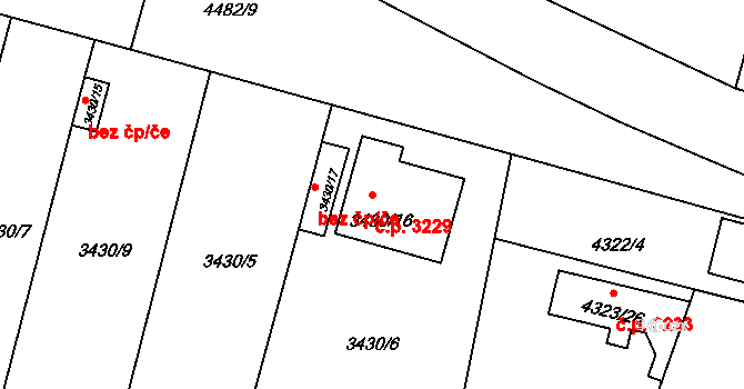 Strašnice 3229, Praha na parcele st. 3430/16 v KÚ Strašnice, Katastrální mapa
