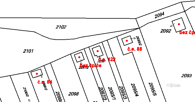 Velká Bystřice 122 na parcele st. 2096 v KÚ Velká Bystřice, Katastrální mapa