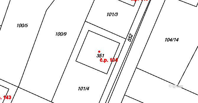 Horoušany 104 na parcele st. 351 v KÚ Horoušany, Katastrální mapa