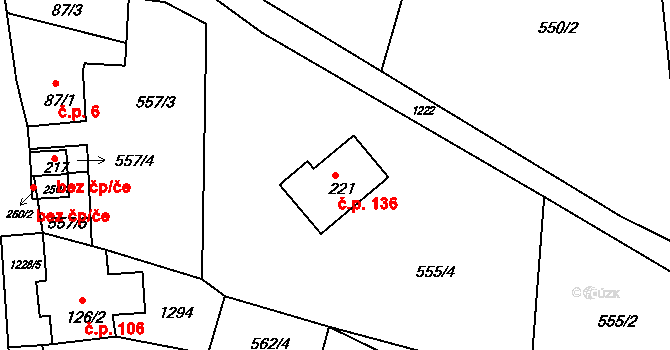 Javorník 136 na parcele st. 221 v KÚ Javorník u Svitav, Katastrální mapa