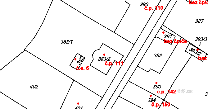 Čenkov 111 na parcele st. 383/2 v KÚ Čenkov u Příbramě, Katastrální mapa